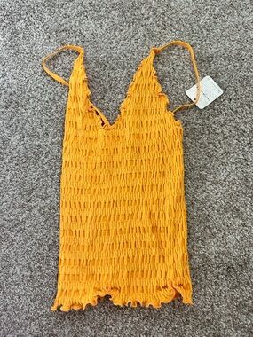 Free People Yellow Smocked Tank Top